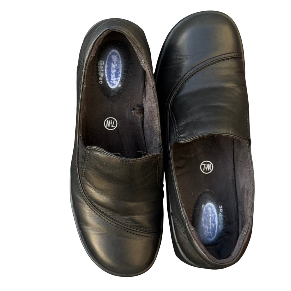 Dr. Scholl's Black Leather Slip On Loafers Size 7.5W Wide Comfort Shoes Work